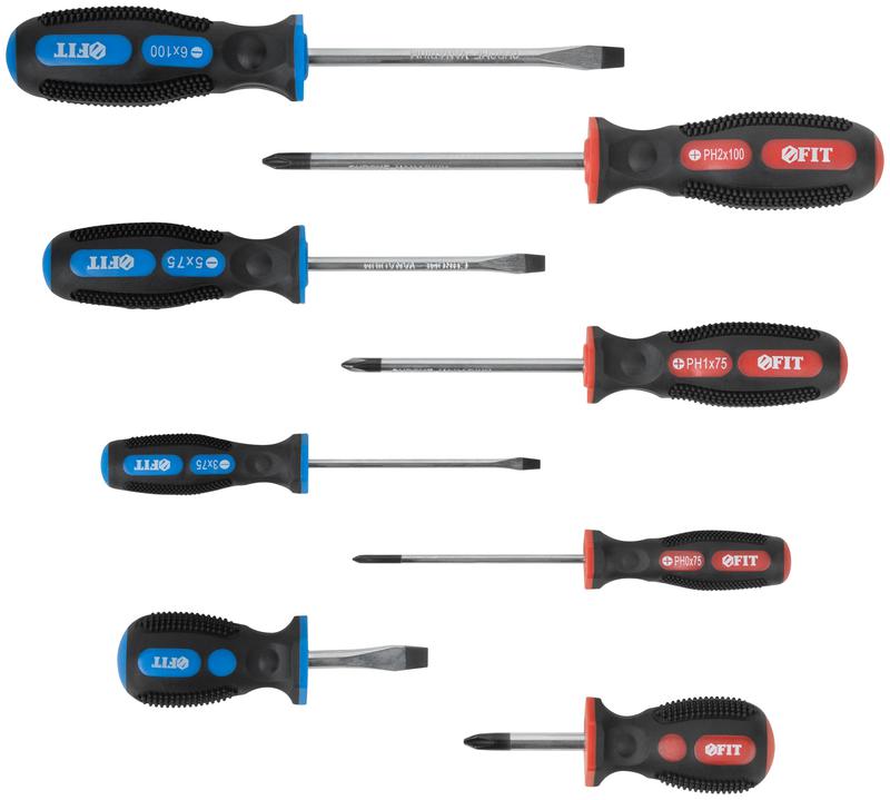 Набор отверток "Универсал" Профи CrV сталь прорезинен. ручки пластик. кейс 8шт FIT 56042