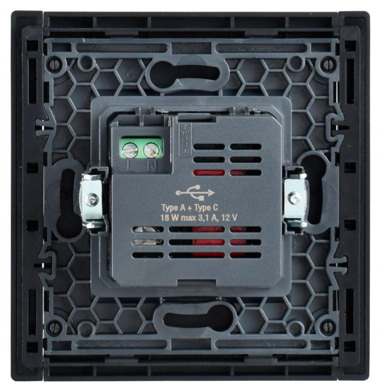 Розетка USB A+C 18Вт FORTE&PIANO FP151 черн. IEK FP-U22-018-K02