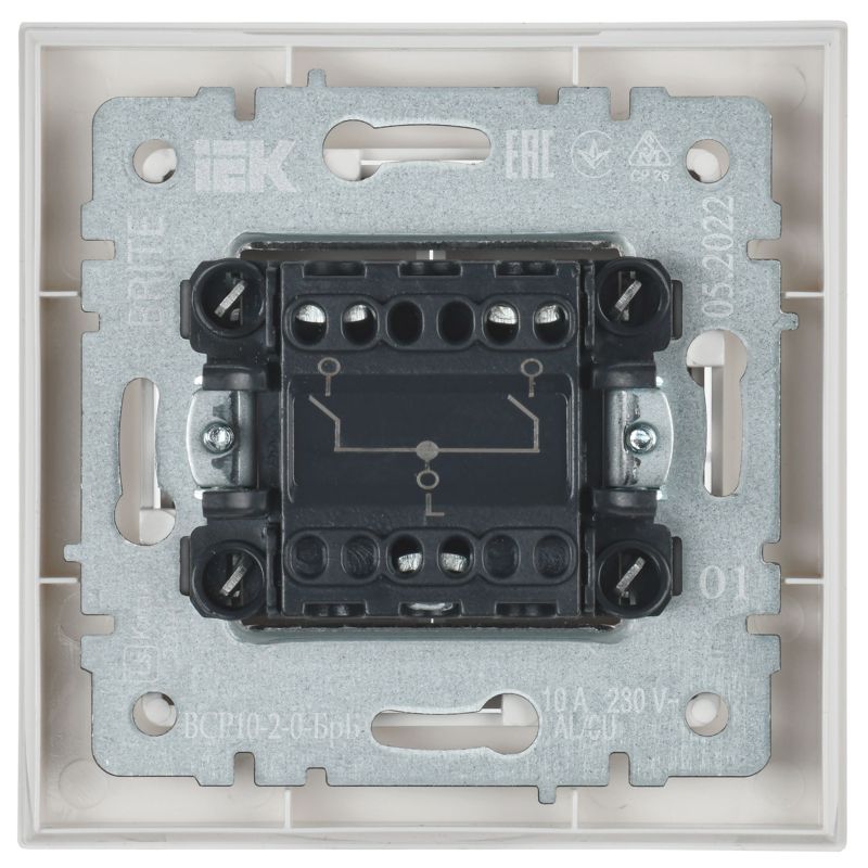 Выключатель 2-кл. СП BRITE ВСР10-2-0-БрБ 10А в сборе бел. IEK BR-V20-0-10-K01-F