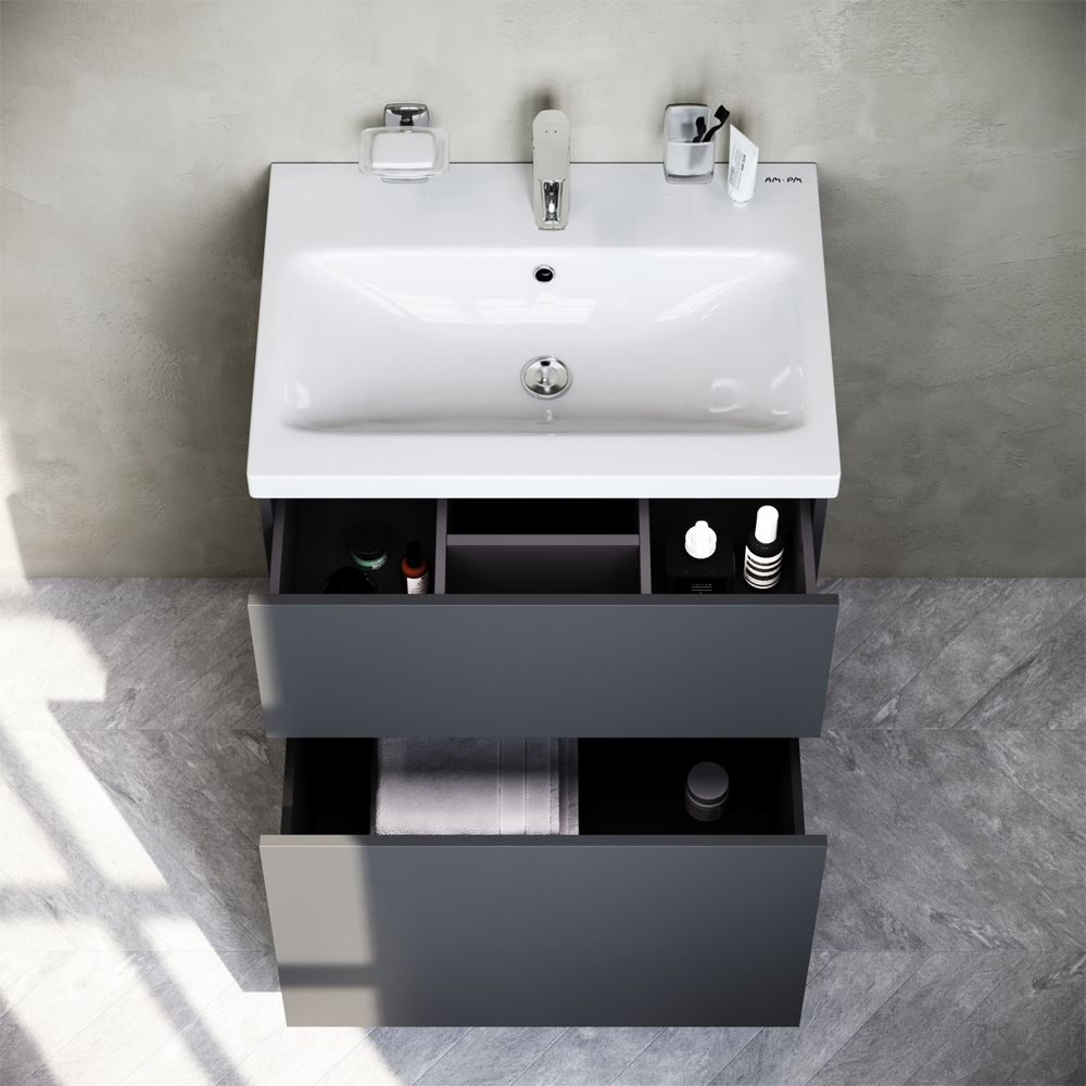 M90FSX06022GM32 GEM, База под раковину, напольная, 60 см, 2 ящика push-to-open, графит матовый