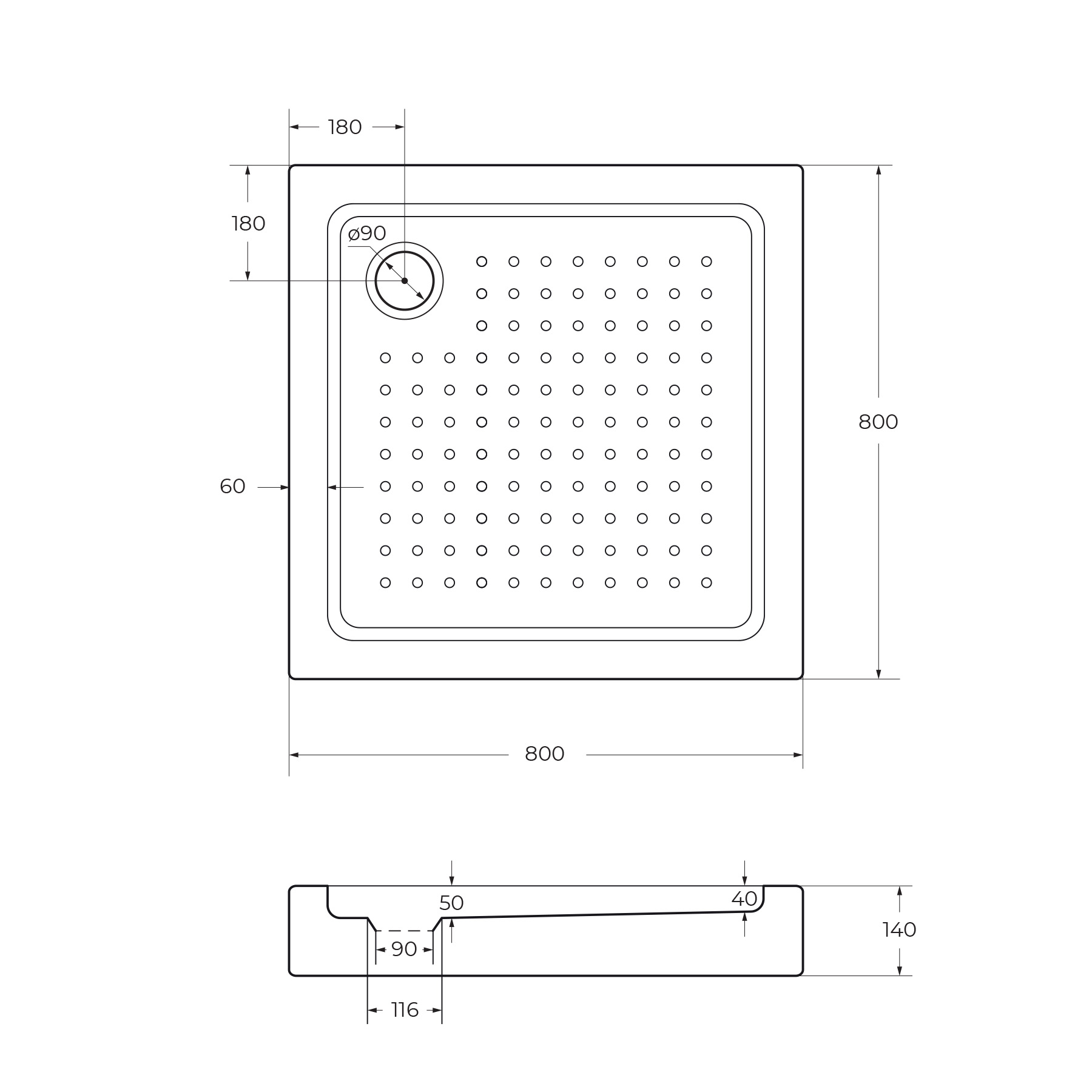 Акриловый поддон CEZARES TRAY-A-A-80-15-W