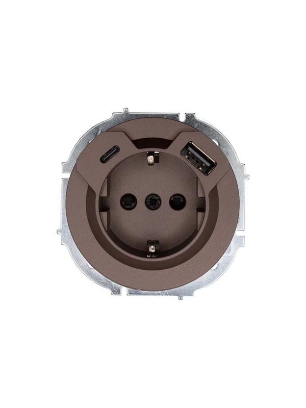 Розетка 1-м СП OSEN с заземл. TC + USB разъем механизм шоколад LEZARD 743-7388-181TC