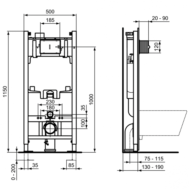 Готовый комплект 3 в 1 инсталляция Ideal Standard (с кнопкой хром) + унитаз подвесной SantiLine SL-5005 безободковый, с микролифтом