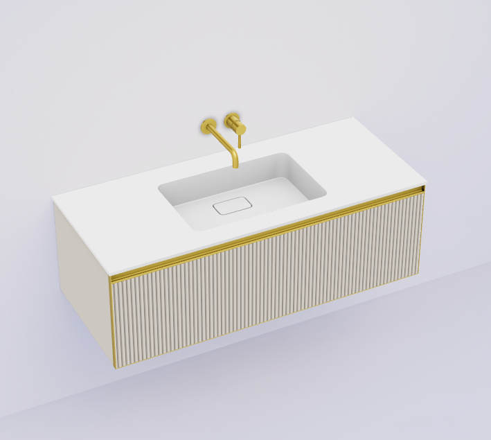 QUATRO 1 120CM тумба рифл CASHMERE профиль MATT GOLD + внутр. подсв.