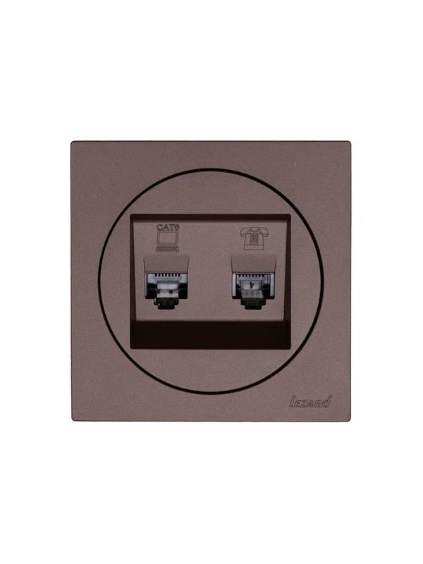 Розетка компьютерная + телефонная OSEN RJ45 кат.6 + RJ11 с модулем механизм шоколад LEZARD 743-7388-144