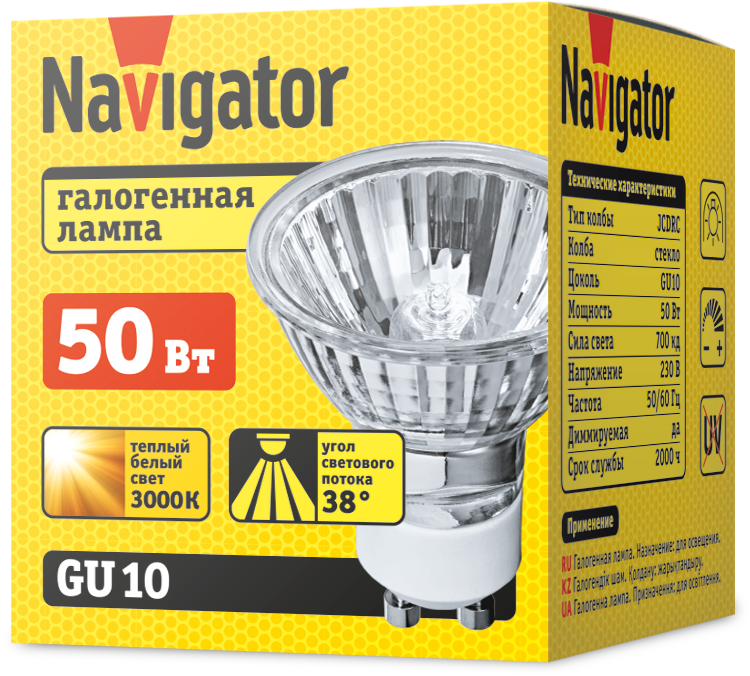 Лампа галогенная 94 208 JCDRC 50Вт GU10 230В 2000h Navigator 94208