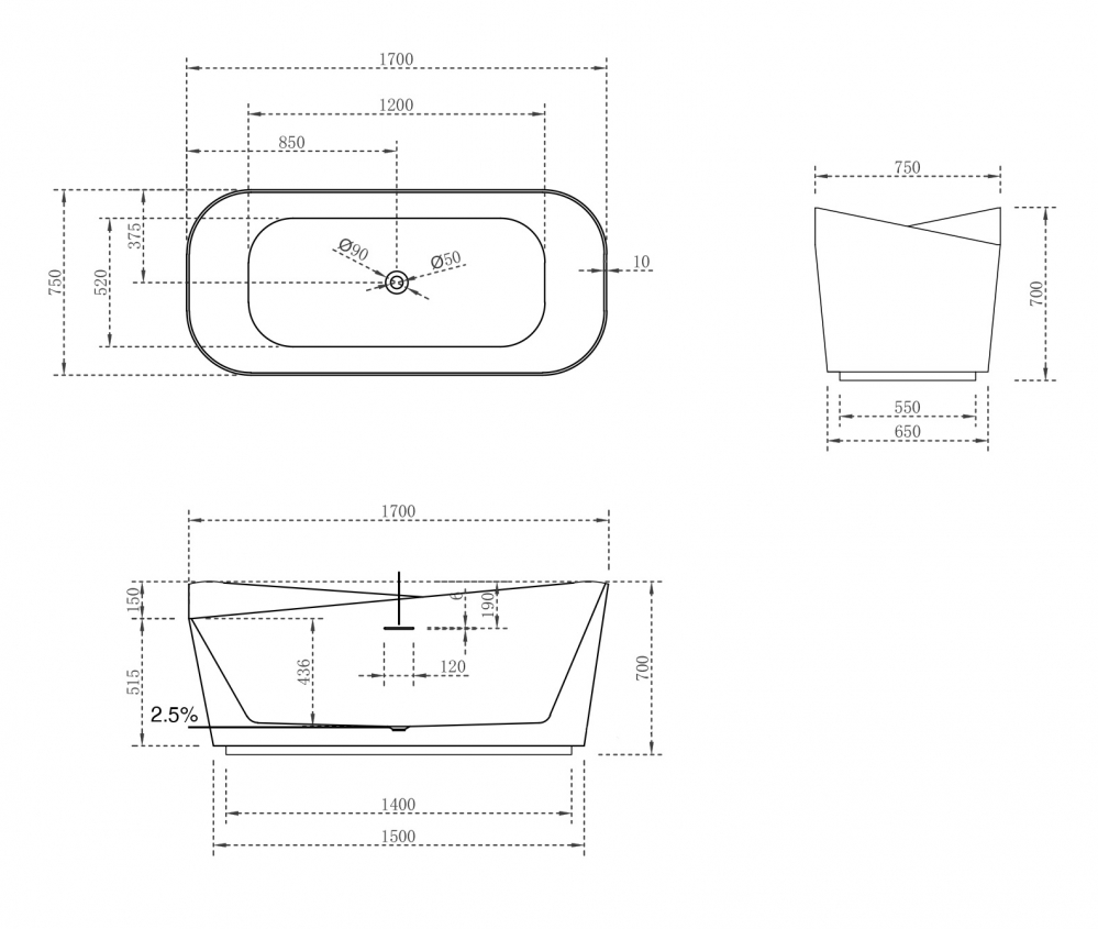 Ванна из искусственного камня ABBER Stein AS9609 белая матовая