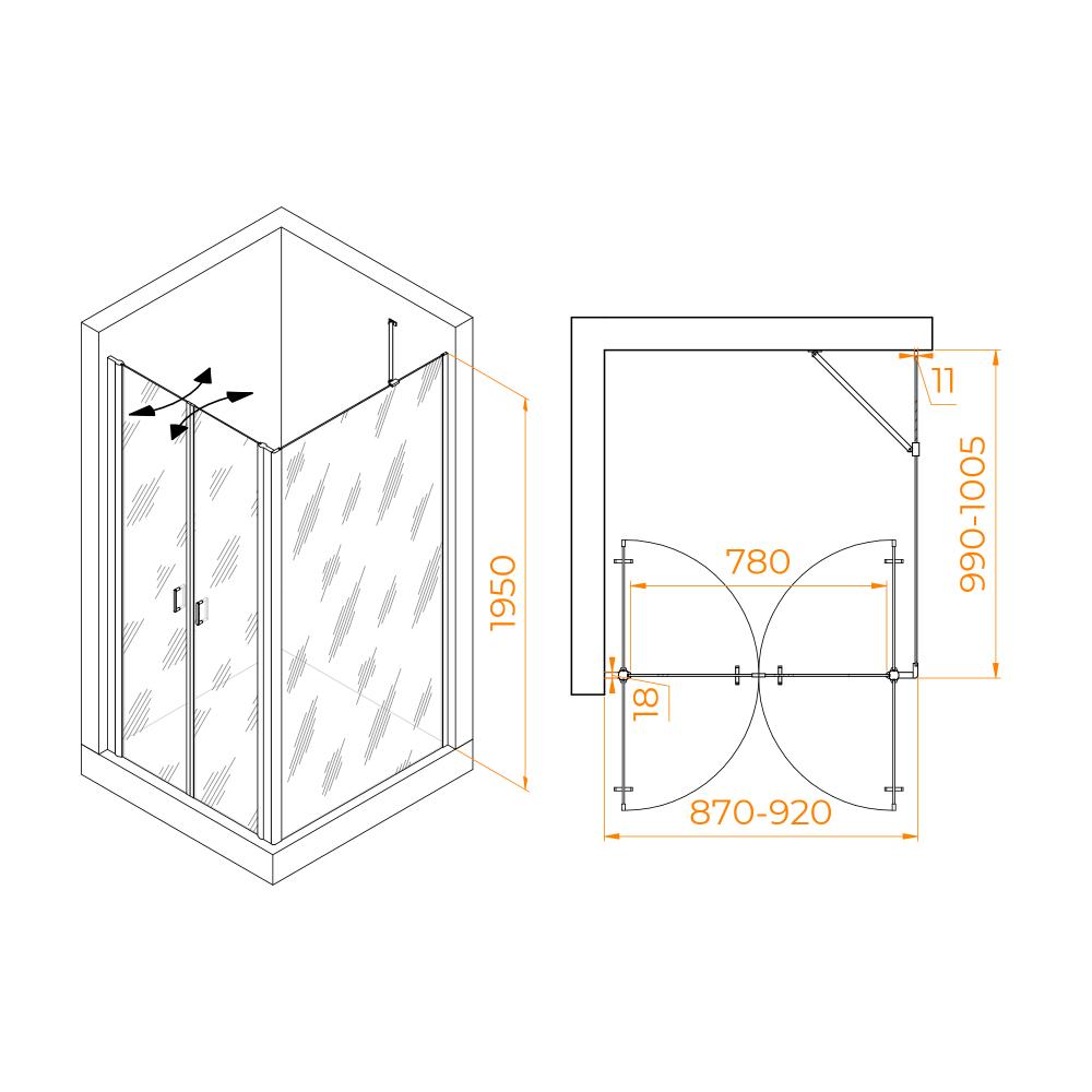 Душевой уголок RGW PA-144B (PA-104B+Z-050-2B+O-204B), 060814490-14