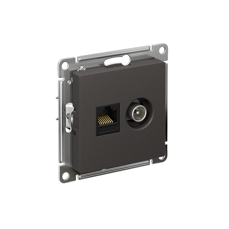 Розетка компьютерная + телевизионная 2-м AtlasDesign RJ45 кат.5E базальт SE ATN001489