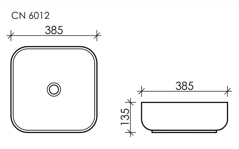 Умывальник чаша накладная квадратная Element 385*385*135мм, CN6012