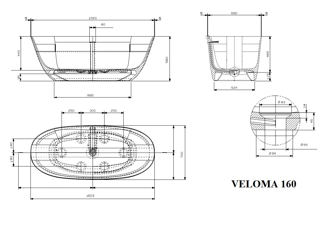 Ванна PLUMBERIA SELECTION Veloma 160BD