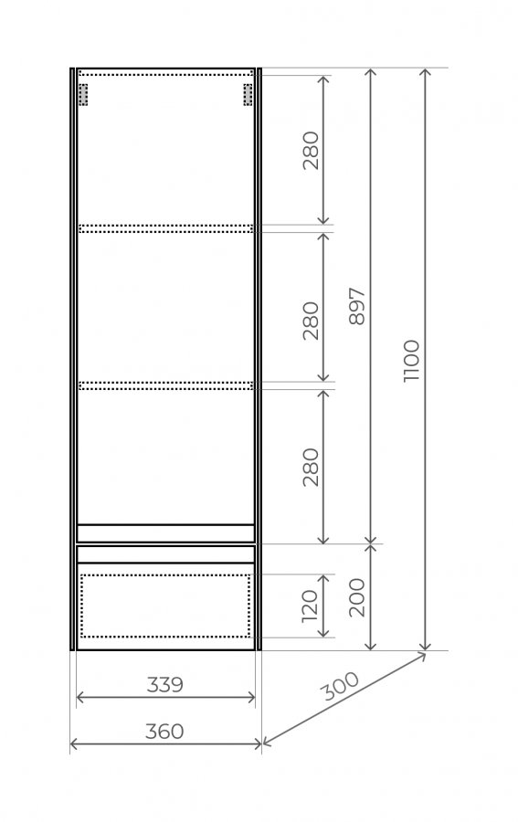 Пенал "ЛИМА" 36, подвесной, 1 ящик, PLUS, эмаль, графит