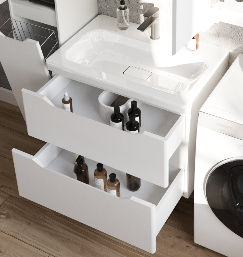 Тумба подвесная "Марелла 70" (2 ящ.) Люкс антискрейтч белый матовый, PLUS