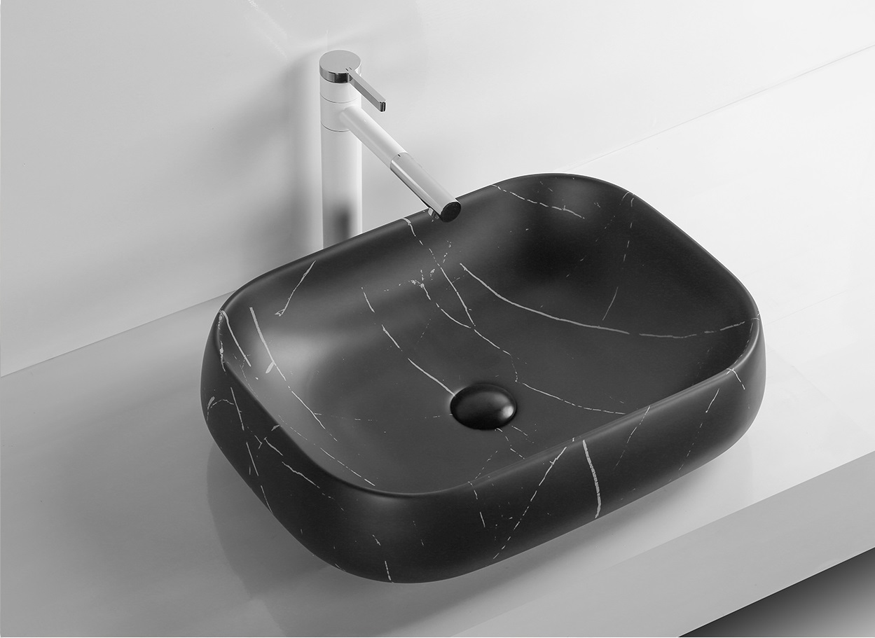 Раковина CR0086 MMB1 накладная, мрамор матовый черный, прямоугольная 565х400х145 Ceruttispa