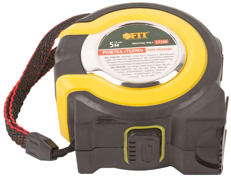 Рулетка Техно 5мх25мм прорезиненный корпус двойн. стопор FIT 17266