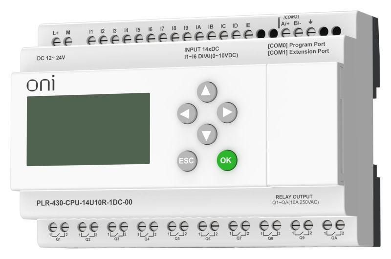 Модуль ЦПУ ПЛК 430 8 DI 6 UI (0-10В/DI) 10 RO 24В DC с экраном ONI PLR-430-CPU-14U10R-1DC-00