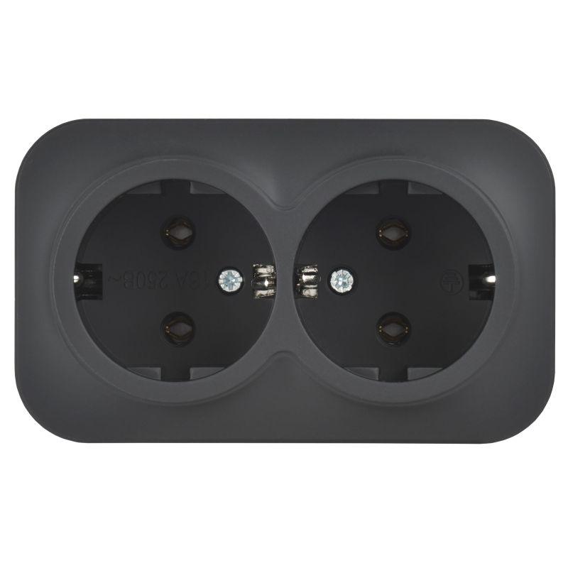 Розетка 2-м ОП GLORY РС22-3-ХЧм 16А с заземл. без защ. шторок черн. матов. IEK ERH21-K02M-16