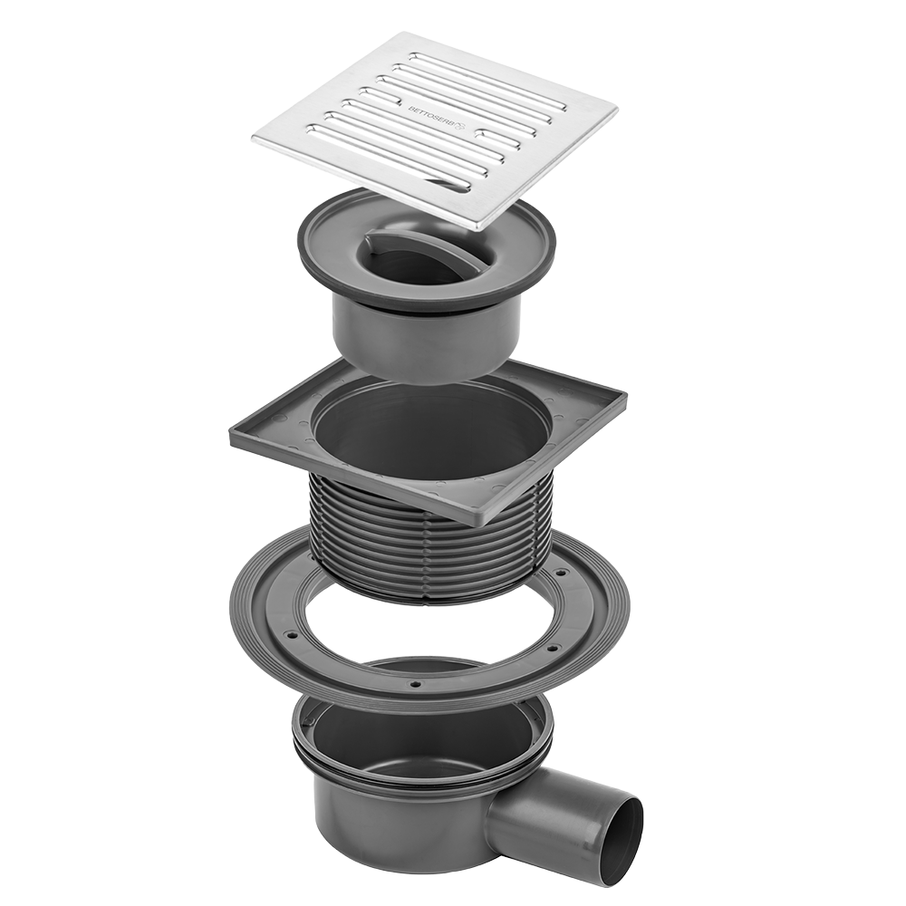 Трап с мульти-сифоном BETTOSERB Superior Quadro 15х15 горизонтальный выпуск