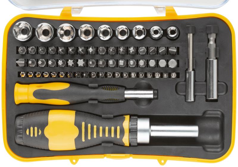 Набор отверток (реверсивная и для точных работ) набор 65шт пластиковый прорезиненный кейс FIT 56387