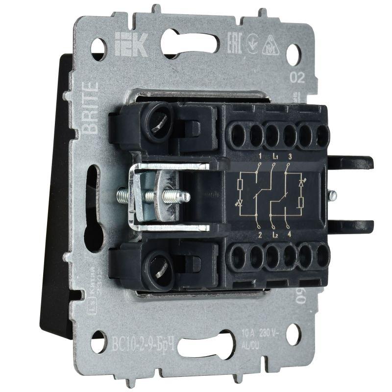 Выключатель 2-кл. BRITE 10А ВС10-2-9-БрЧ для отелей с индик. механизм черн. IEK BR-V20-2-10-K02