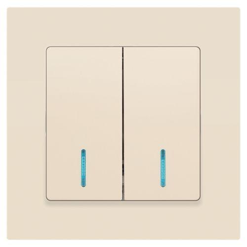 Выключатель 2-кл. СП Accent 6-105-02 10А IP20 250В с подсветкой AL/CU сл. кость Intro Б0063509