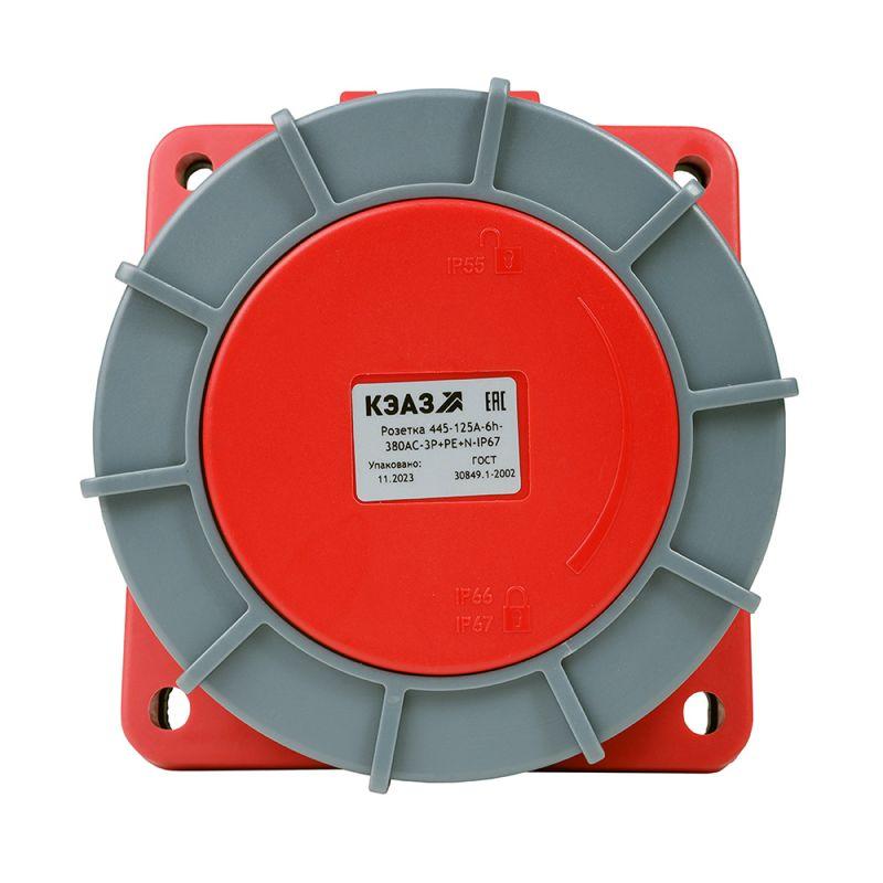 Розетка фланцевая наклонная 445 125А 6h 380AC 3P+PE+N IP67 КЭАЗ 332745