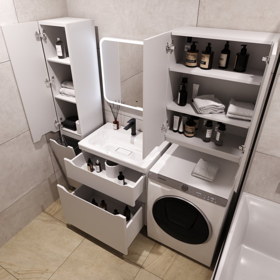 Тумба напольная "Марелла 70" (2 ящ.) Люкс антискрейтч белый матовый, PLUS