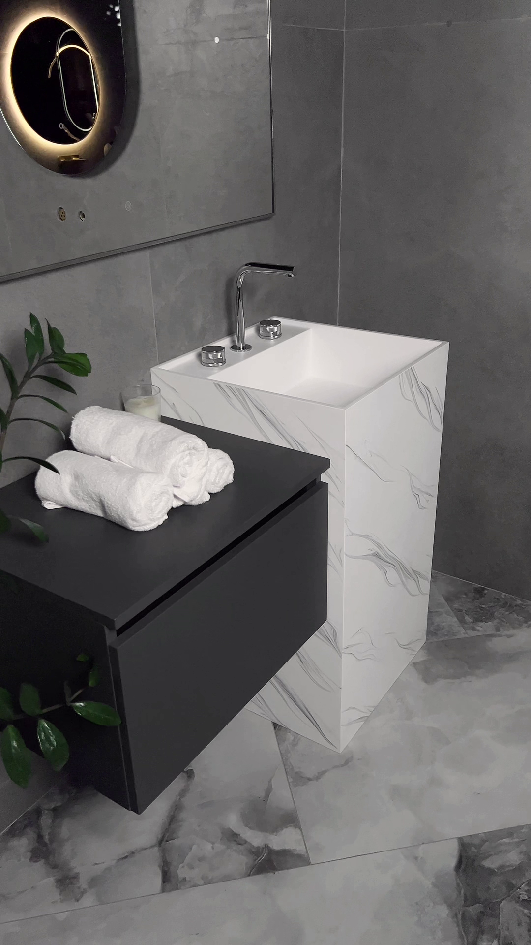 Раковина напольная Cube Corian 480*480*850 Matt White