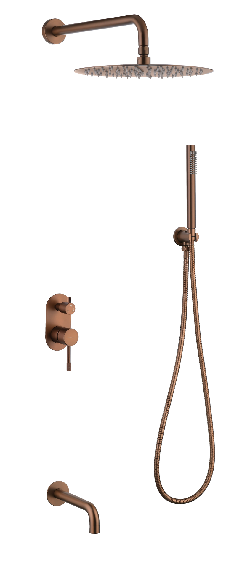 Смеситель встроенный + верхний+ ручной душ Uno. Brushed Bronze с изливом