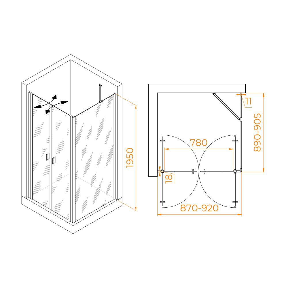 Душевой уголок RGW PA-134 (PA-104+Z-050-2+O-204), 060813499-11