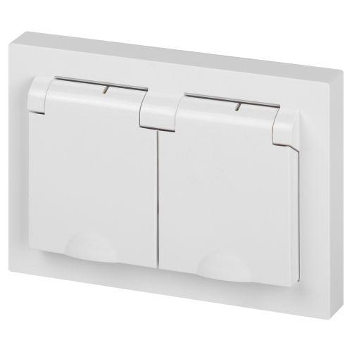 Розетка 2-м СП Accent 6-210-01 16А IP44 250В 2P+E Schuko с крышками защ. шторки AL/CU бел. Intro Б0063577