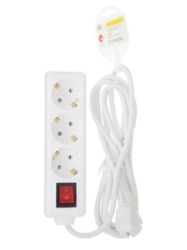 Удлинитель 3х1.5м с заземл. 16А IP20 У03К 2P+PE 250В ПВС 3х1 с выкл. IEK WYP10-16-03-01-ZK-17