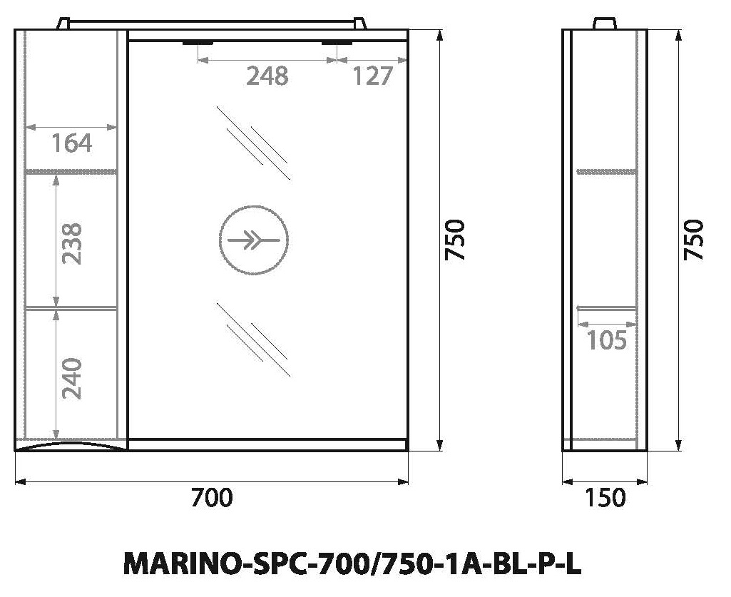 Шкаф подвесной BelBagno MARINO-SPC-700/750-1A-BL-P-L