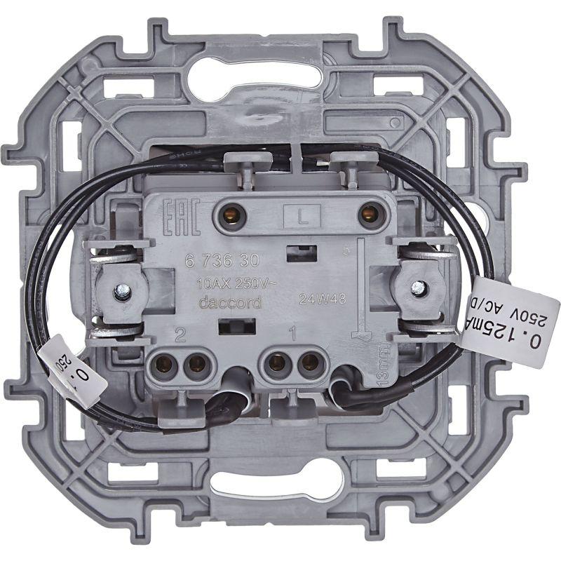 Выключатель 2-кл. Inspiria 10А IP20 250В 10AX с подсветкой/индикацией механизм бел. IEK 673630