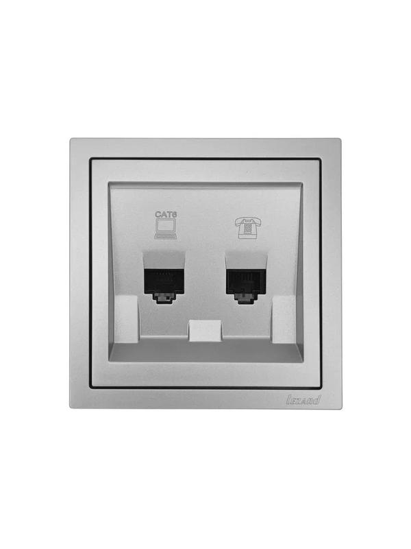 Розетка компьютер+телефон СП ZIMA IP20 с модулем Cat 6 сер. матов. LEZARD 704-7488-144