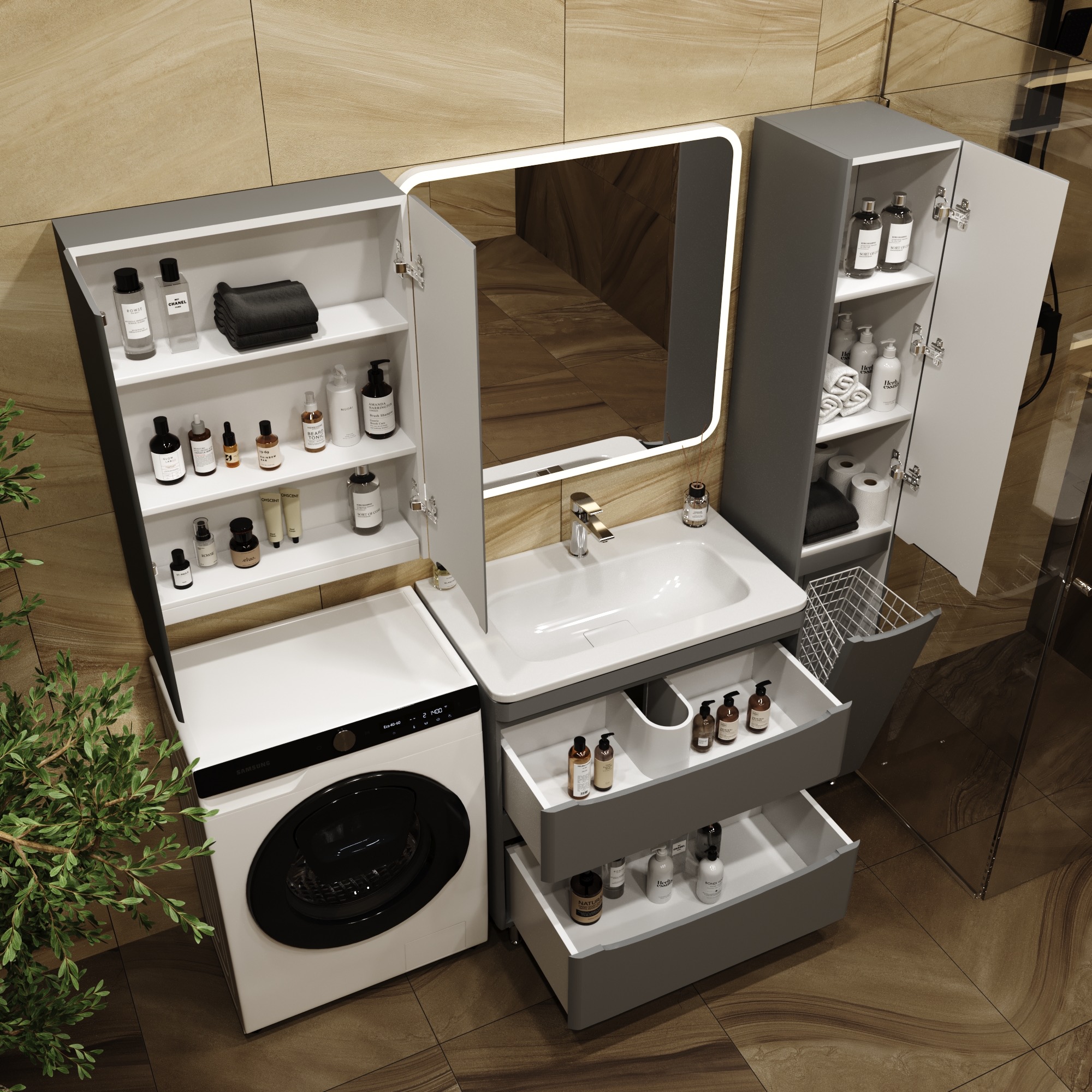 Тумба напольная "Бергамо мини 80" (2 ящ.) Люкс антискрейтч серый, PLUS