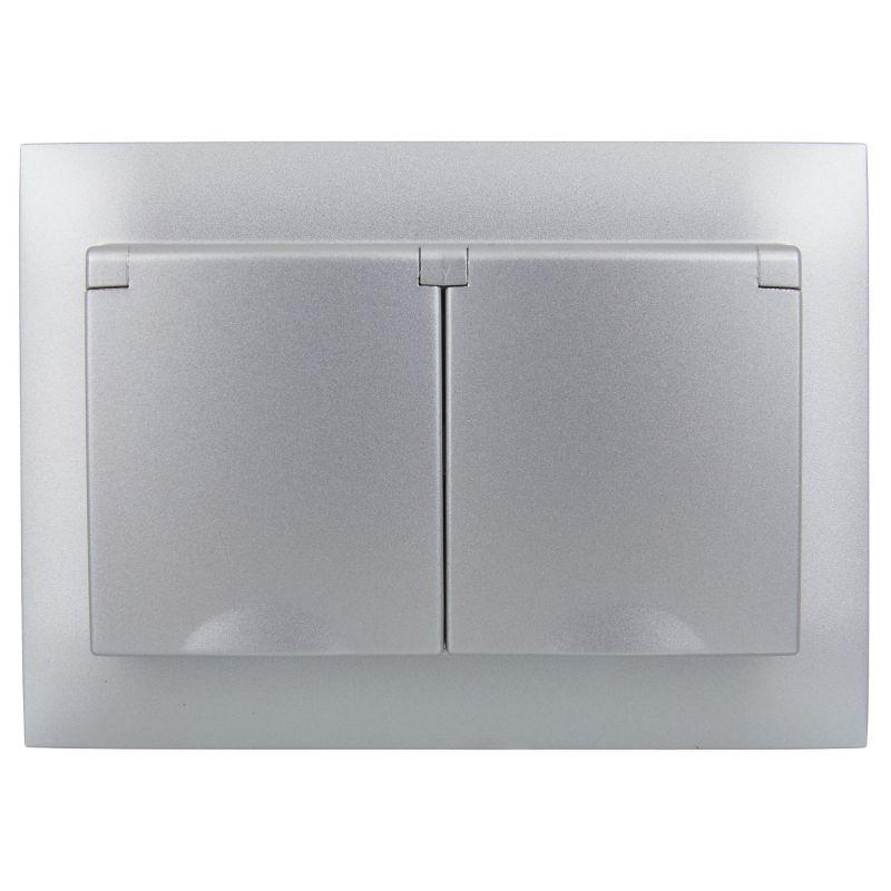 Розетка 2-м SKANDY 16А IP44 с крышкой в сборе SK-R12S серебр. IEK SK-R26-16-44-K23-F