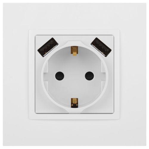 Розетка Elegance 14-4109-01М 16A 250В 2P+E защ. штор. с 2xUSB 3А 5В матов. бел. Эра Б0065773