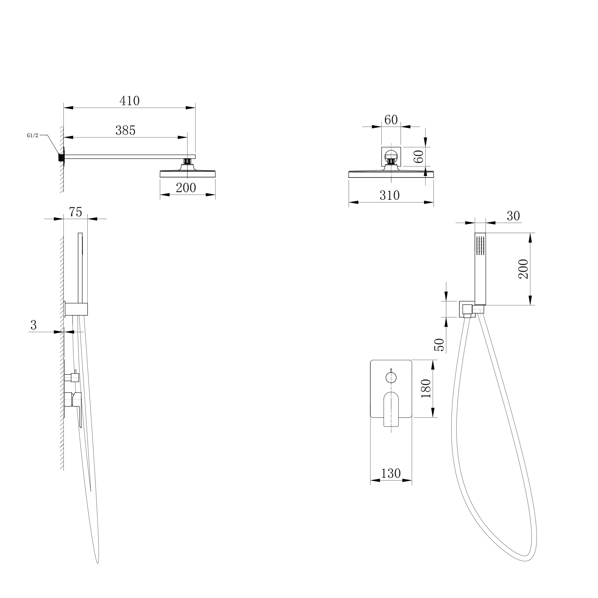 Душевая система ABBER Weiss Insel AF8018FW скрытого монтажа без излива, белый матовый