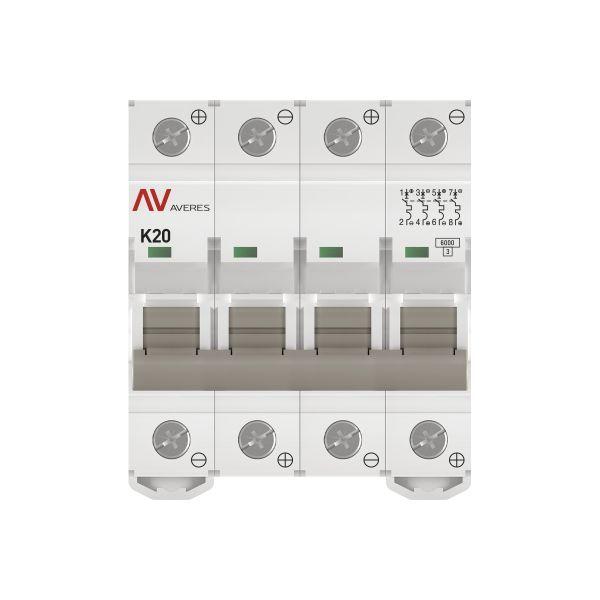 Выключатель автоматический модульный 4п K 20А 6кА AV-6 DC AVERES EKF mcb6-DC-4-20K-av