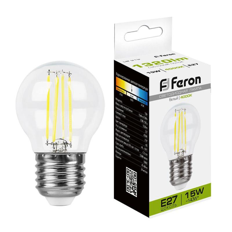 Лампа светодиодная 15Вт 230В E27 4000К прозрачн. LB-515 FERON 38253