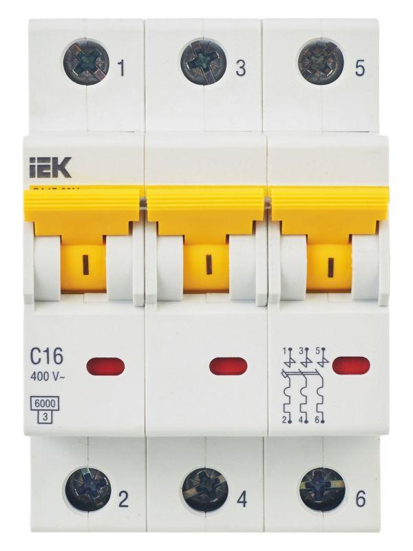 Выключатель автоматический модульный 3п C 16А 6кА ВА47-60M KARAT IEK MVA31-3-016-C