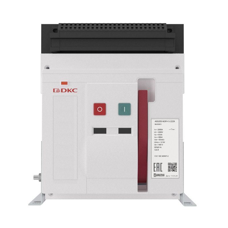 Выключатель нагрузки 80кА YON AGS20S-N3FH-0-222K типоразмер N фиксированный управление 220В AC горизонт. подкл. DKC