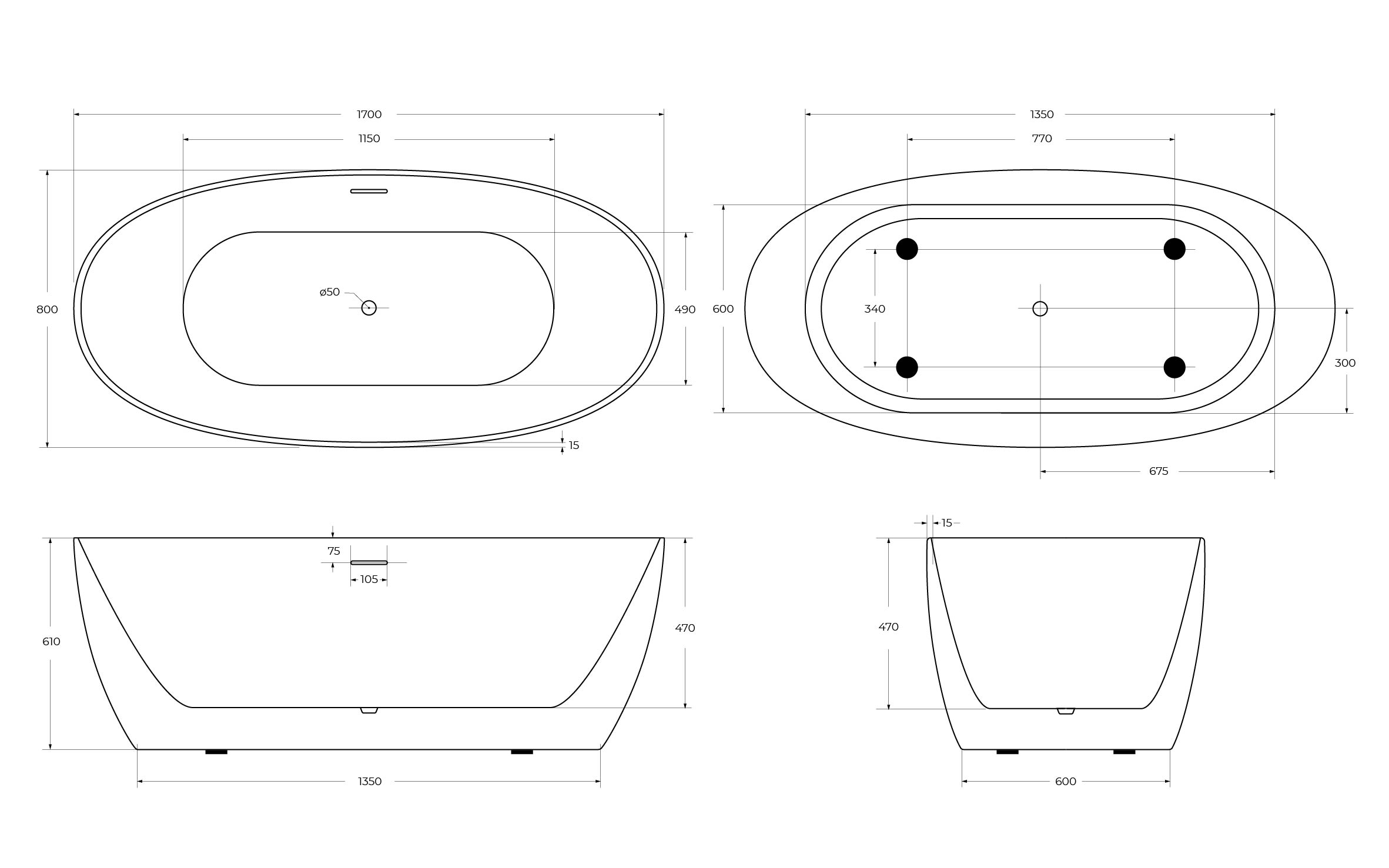 Акриловая ванна BELBAGNO BB414-1700-800