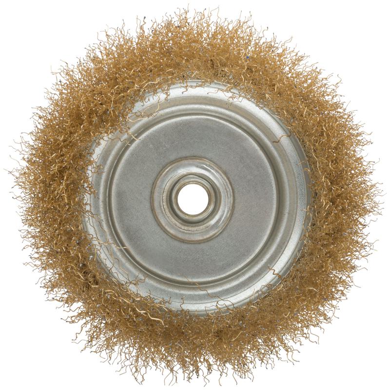 Корщетка тип "чашка" гайка М14 стальная латунированная волнистая проволока 150мм MOS 38945М