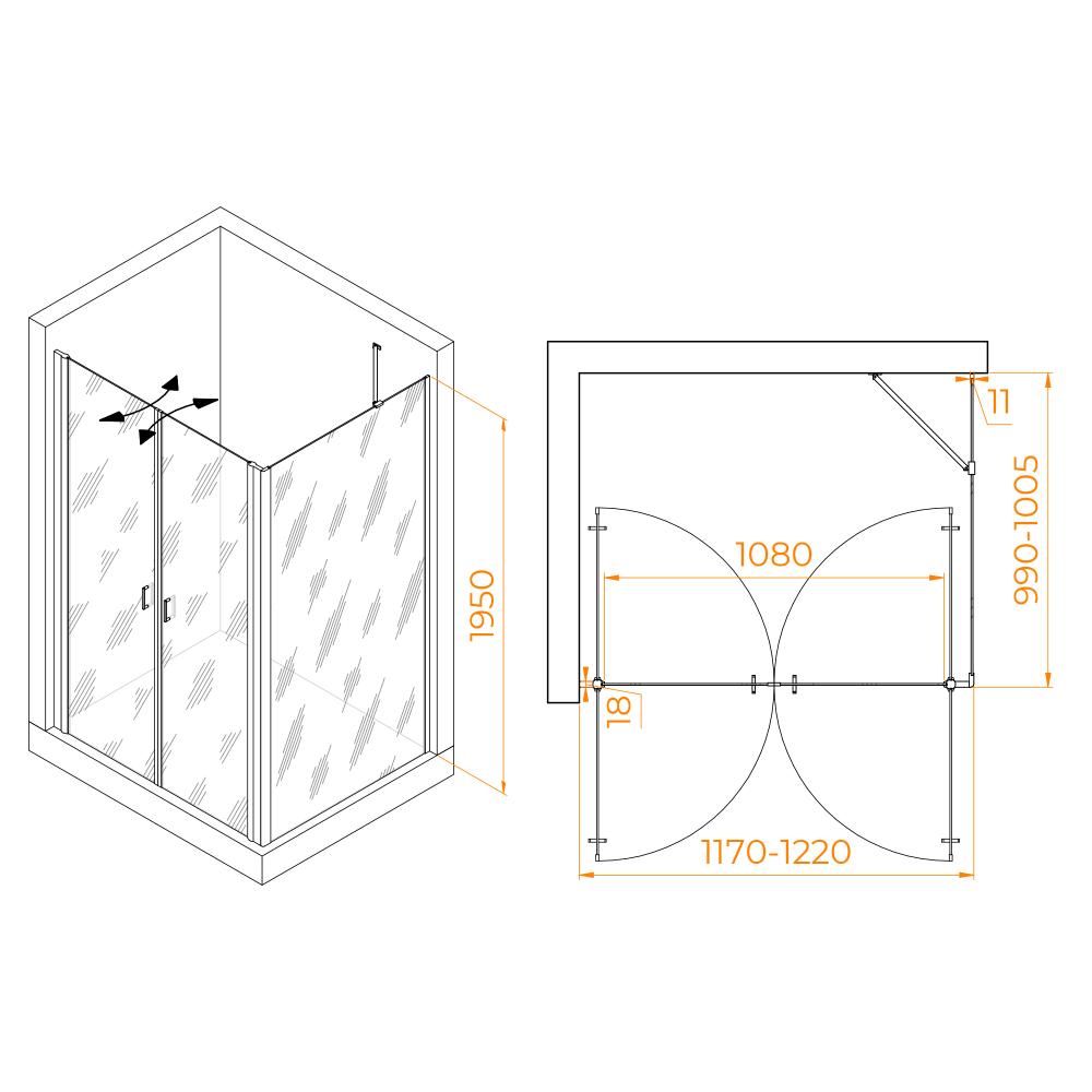 Душевой уголок RGW PA-144B (PA-104B+Z-050-2B+O-204B), 060814420-14