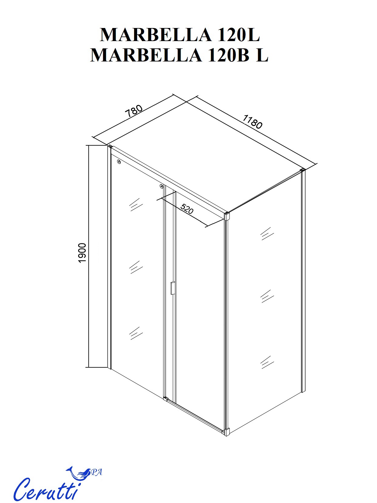 Ограждение MARBELLA 120B L душевое Ceruttispa без поддона (80x120x190)