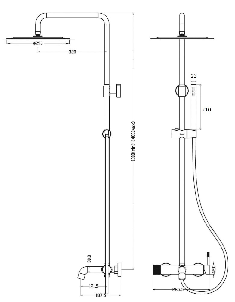 Стойка для душа со смесителем UNO COPPER BRUSHED