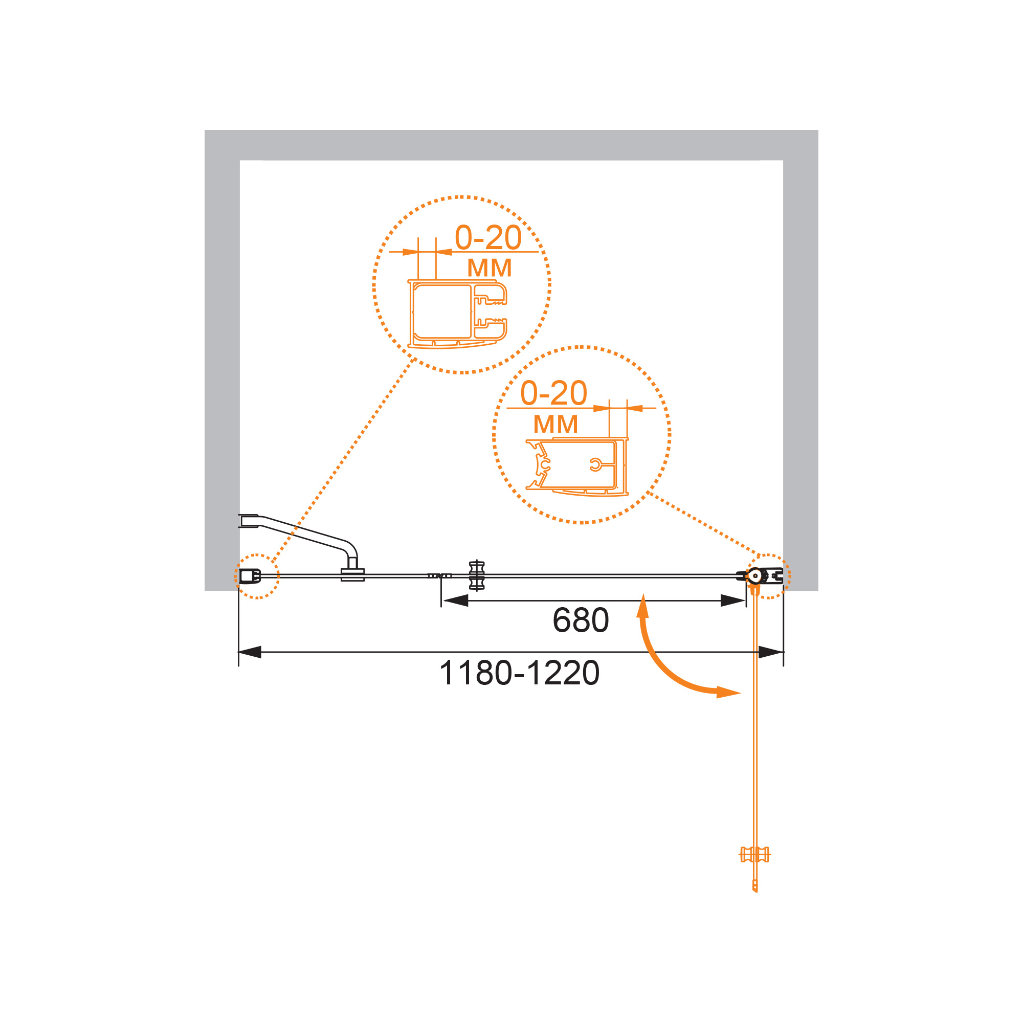 Душевая дверь CEZARES ELENA-W-B-11-40+80-P-Cr-R