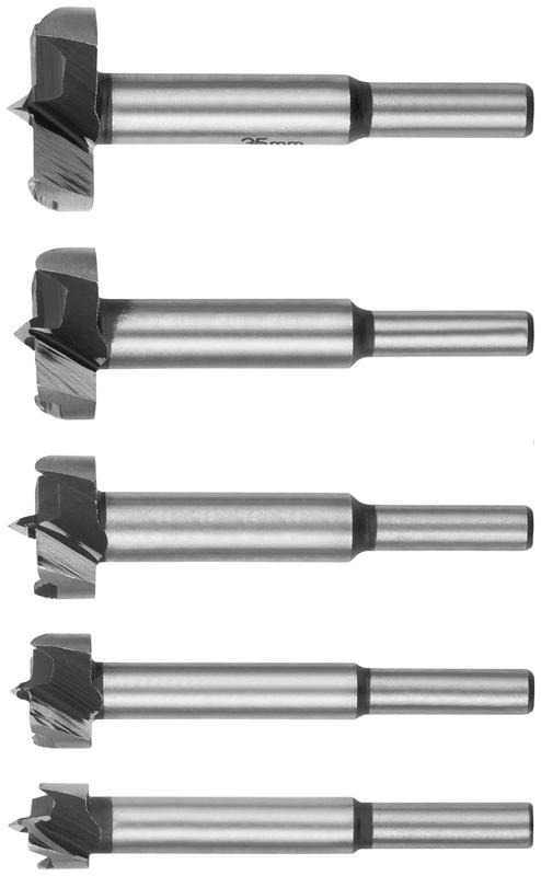 Фрезы по дереву (сверла Форстнера) усиленная сталь 5шт 15/20/25/30/35мм FIT 36552